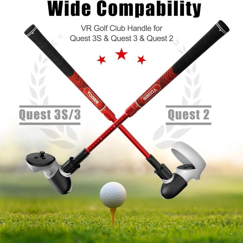 YOGES Adjustable Length VR Golf Club Handle for Meta For Quest 3 or 2 Black/Red